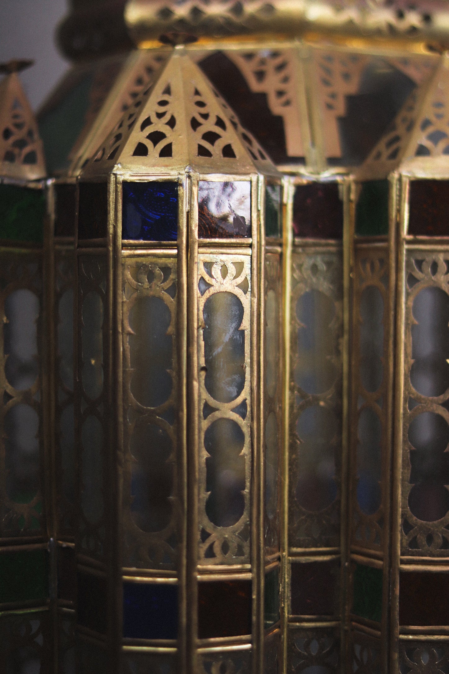 Hand-Pierced Brass & Coloured Glass Lantern | No. 2