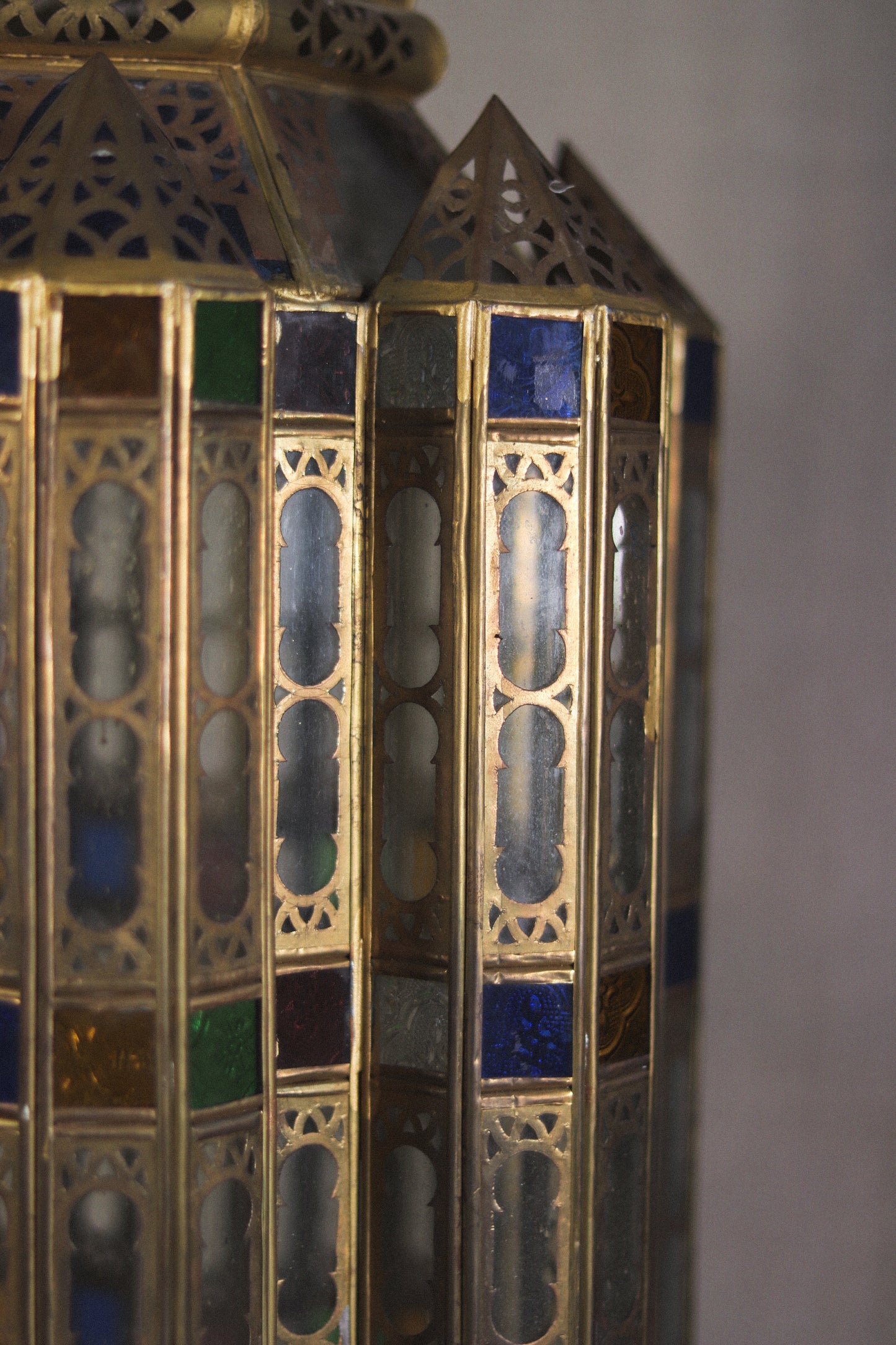 Hand-Pierced Brass & Coloured Glass Lantern | No. 3