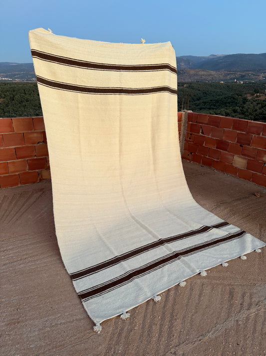 Handwoven Hanbel Rug | Natural with Brown Stripe