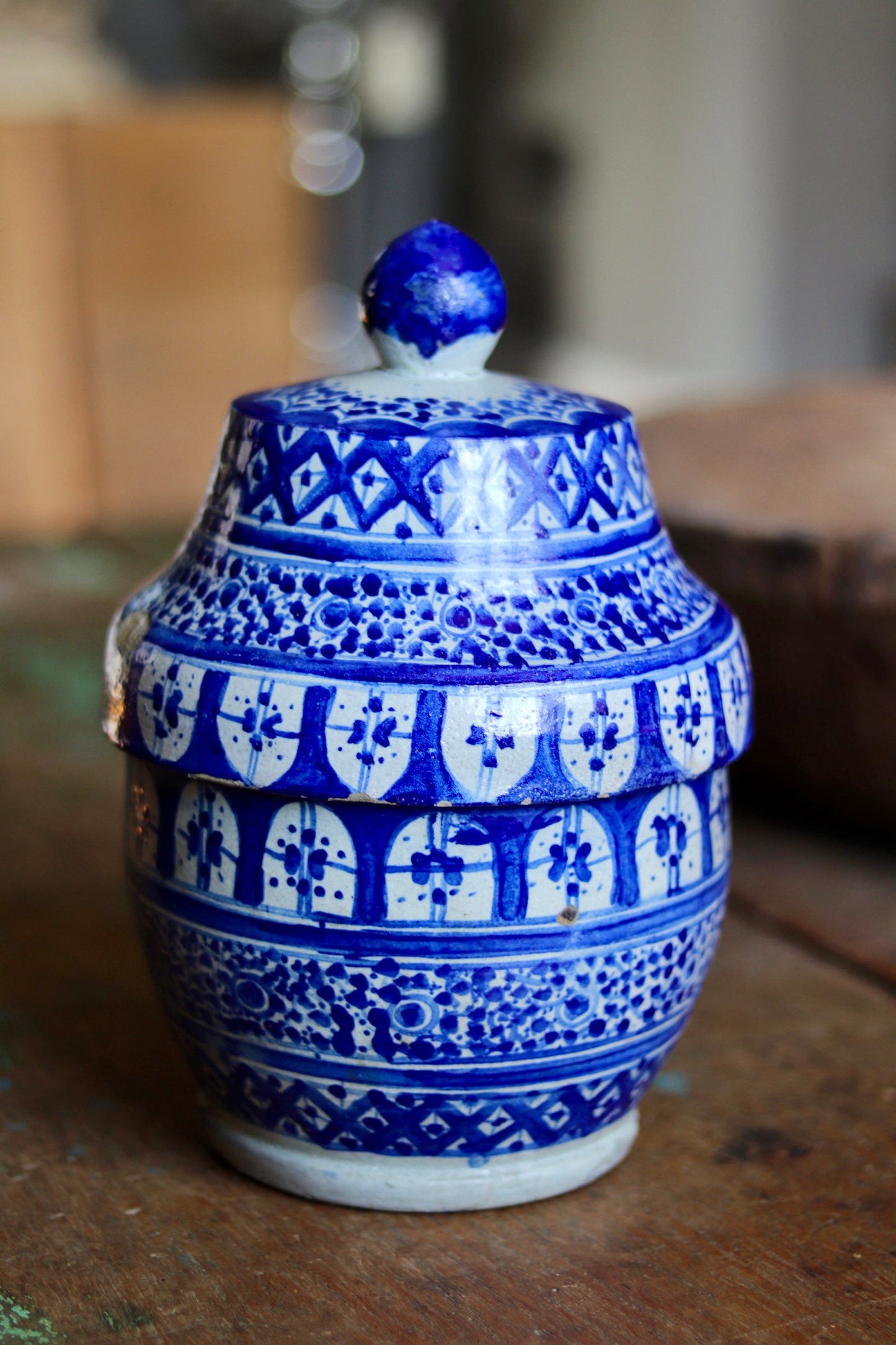 Antique Moroccan Blue & White Jubbana Storage Jar