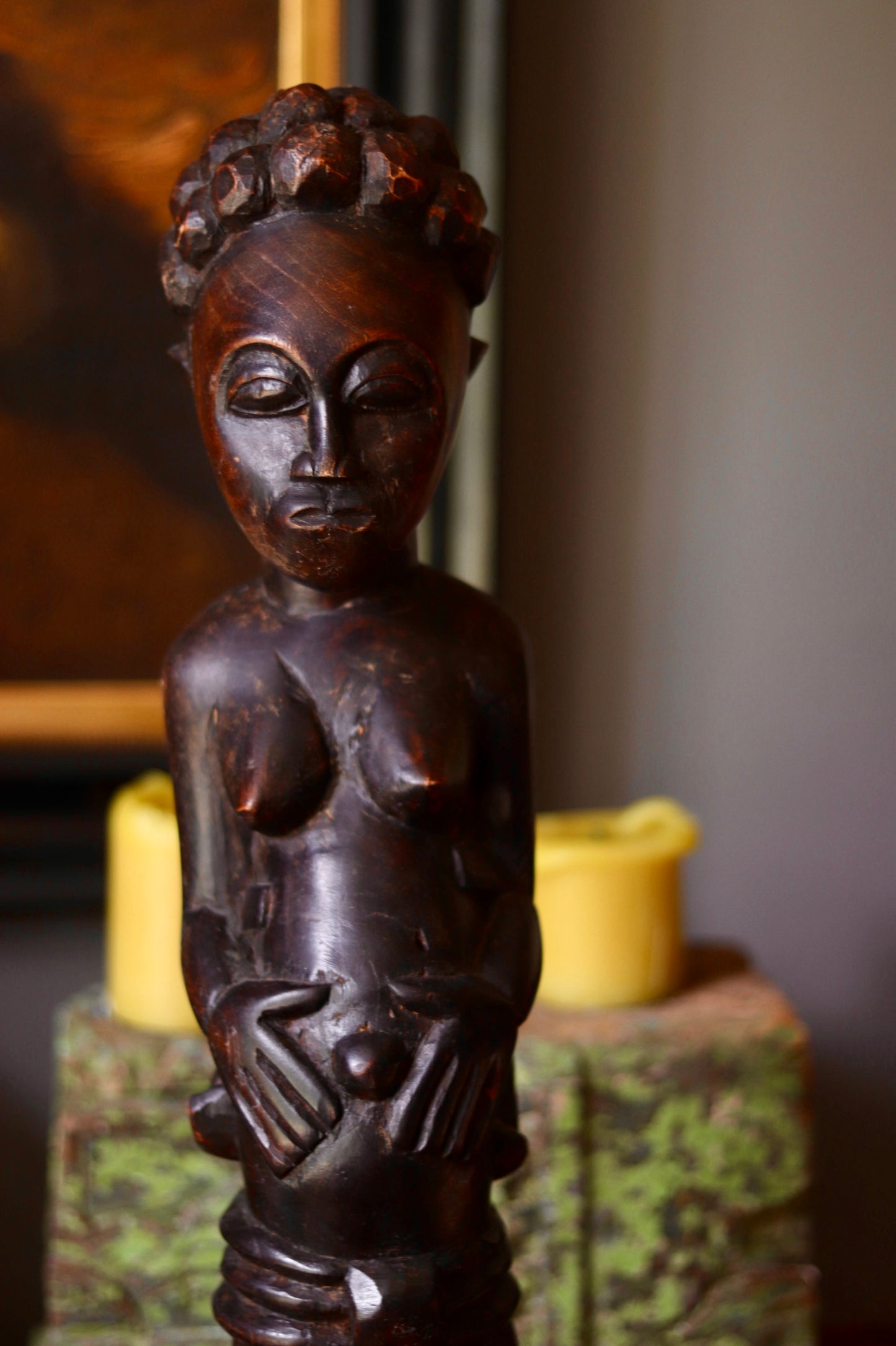 Vintage African Mother & Child Carved Wooden Figure