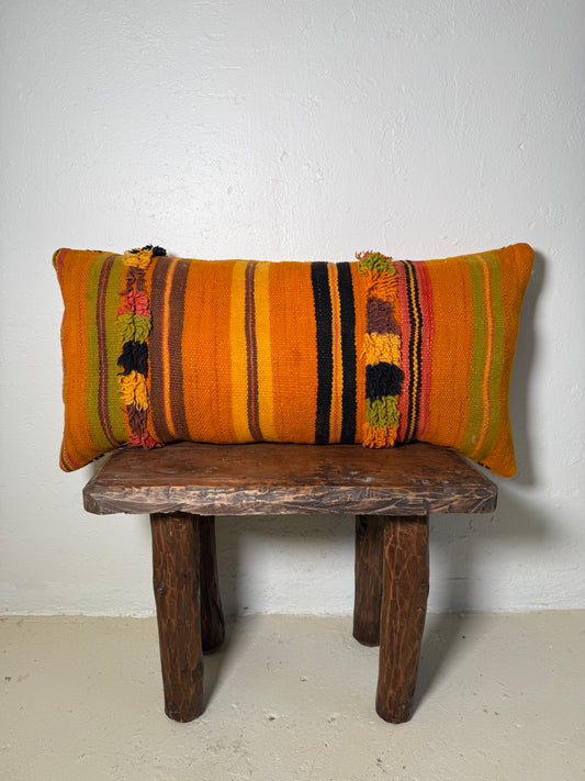 Large Hand-Woven Hanbel Cushion Cover | Ochre Stripe Lumbar