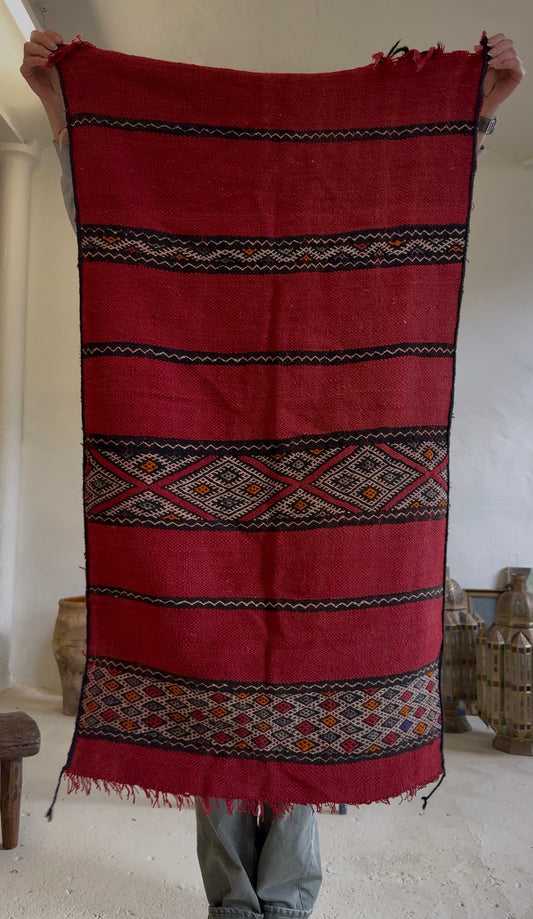 Vintage Hanbel Rug | Red With Tribal Bands
