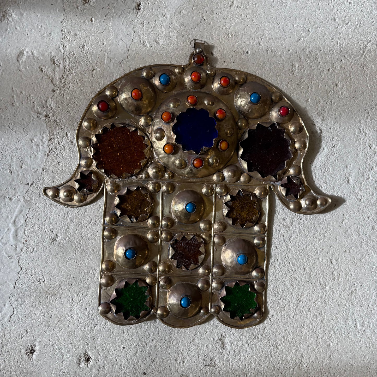 Large Moroccan Brass & Glass Hamsa Amulet | No. 1
