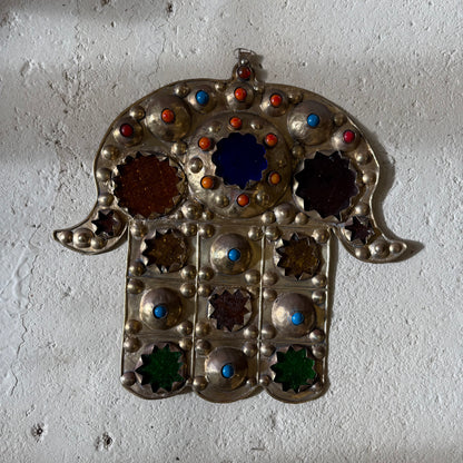Large Moroccan Brass & Glass Hamsa Amulet | No. 1