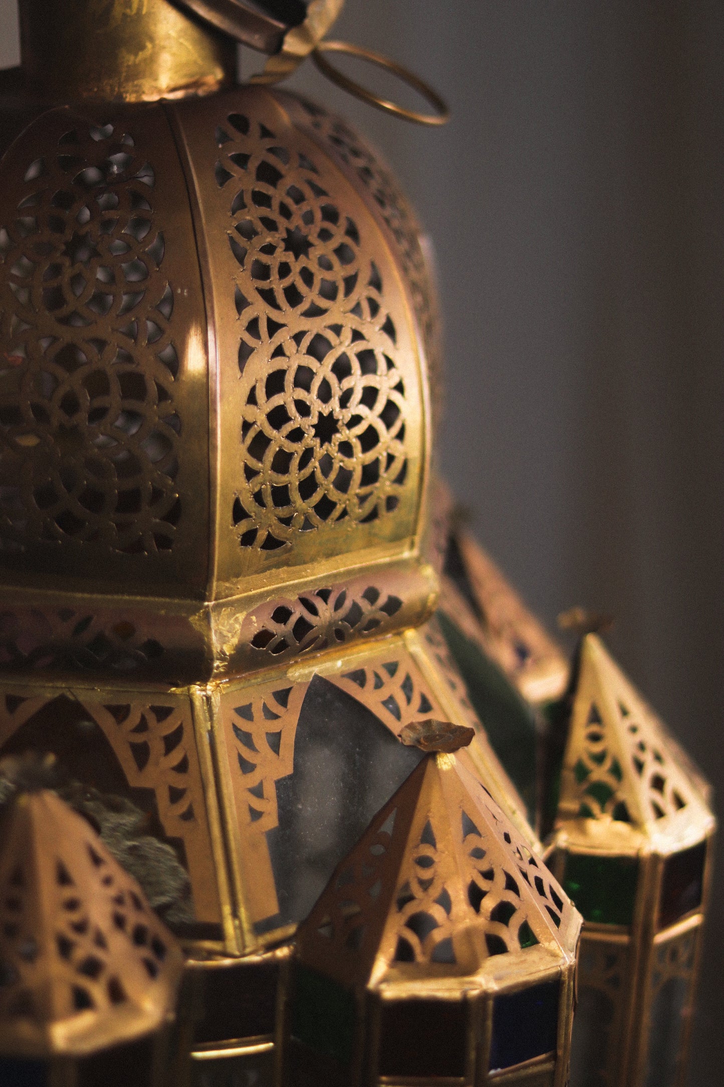 Hand-Pierced Brass & Coloured Glass Lantern | No. 2