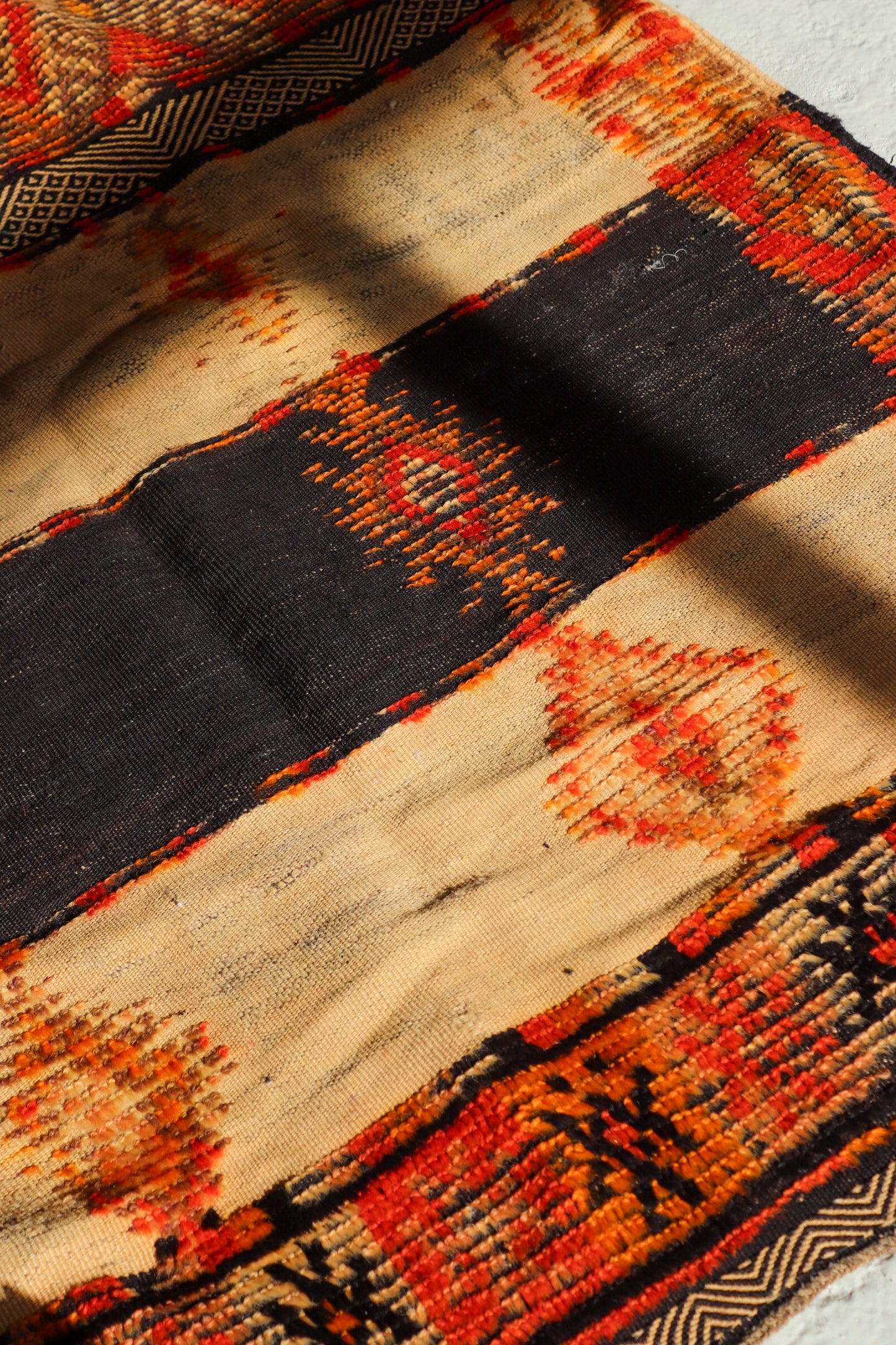 Antique Hanbel Rug | Charcoal & Terracotta with Diamond Motifs