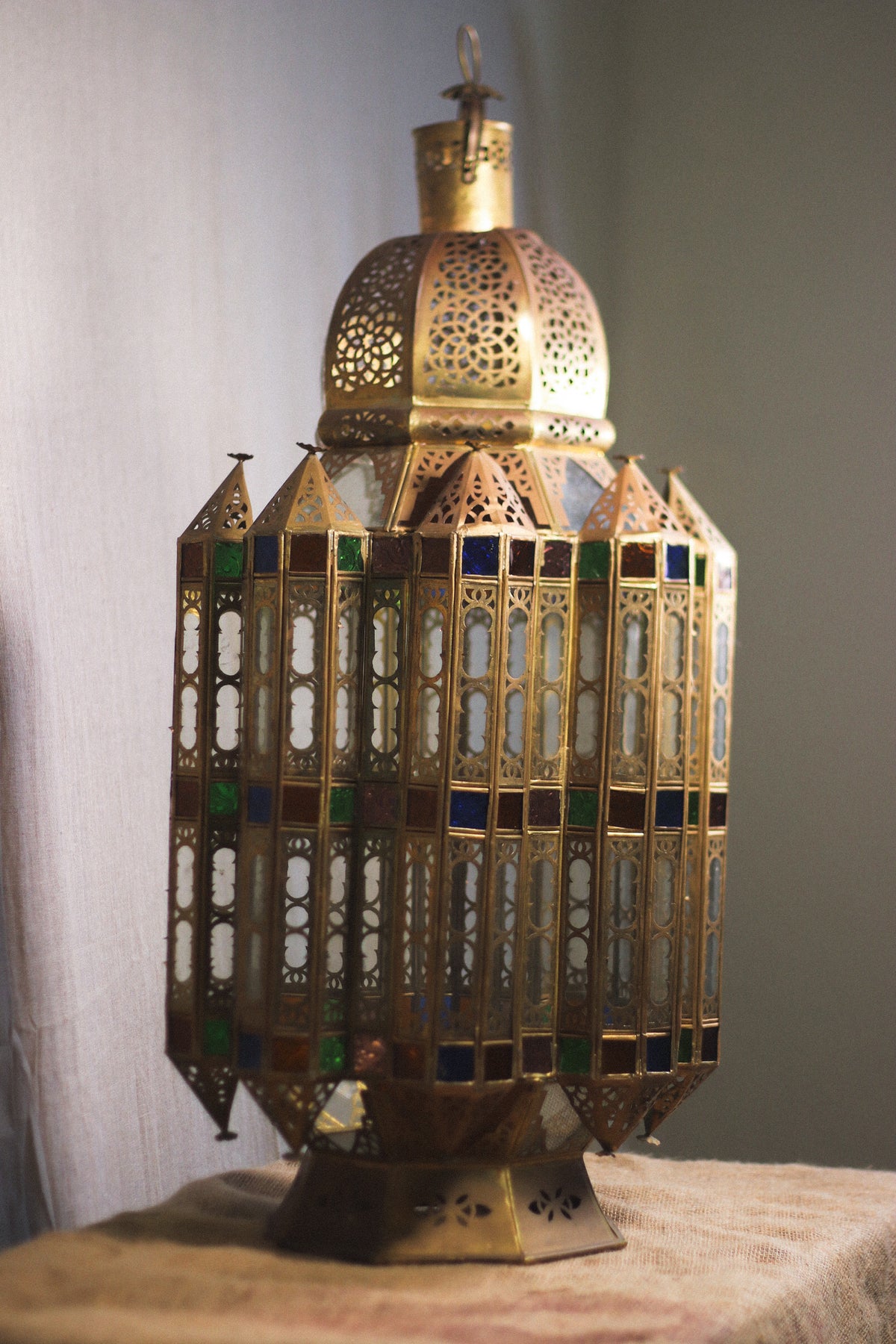 Hand-Pierced Brass & Coloured Glass Lantern | No. 2