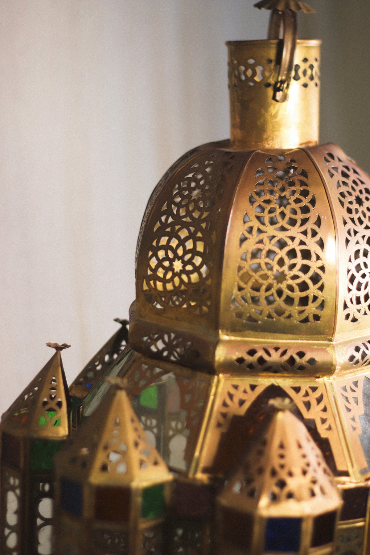 Hand-Pierced Brass & Coloured Glass Lantern | No. 2