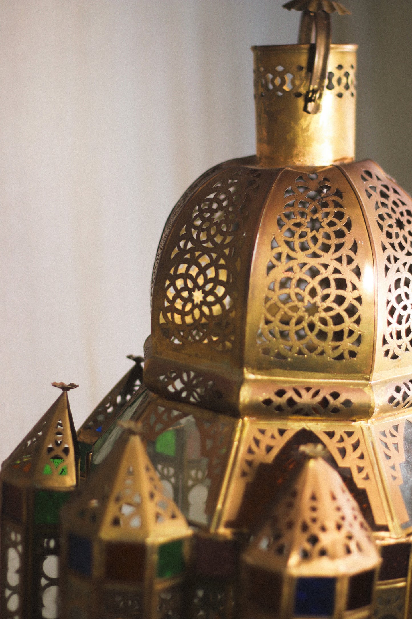 Hand-Pierced Brass & Coloured Glass Lantern | No. 2