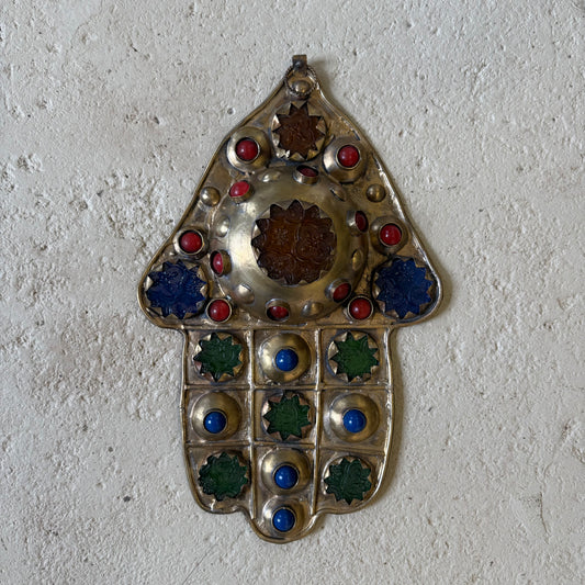 Large Moroccan Brass & Glass Hamsa Amulet | No. 3