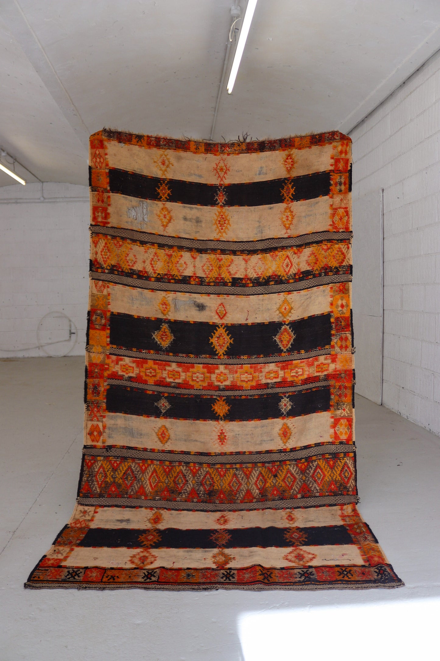 Antique Hanbel Rug | Charcoal & Terracotta with Diamond Motifs