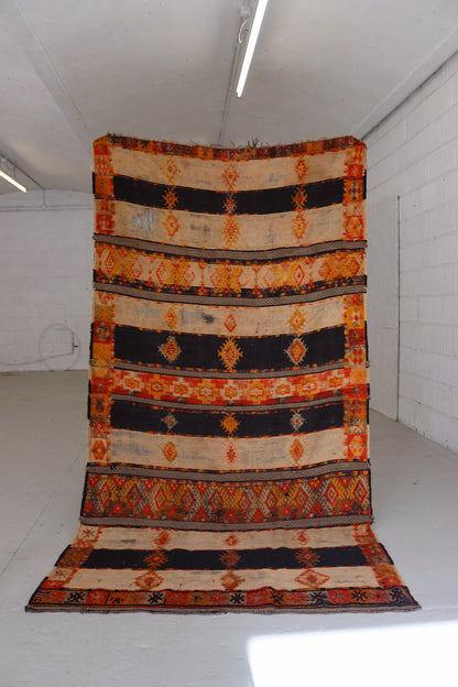 Antique Hanbel Rug | Charcoal & Terracotta with Diamond Motifs