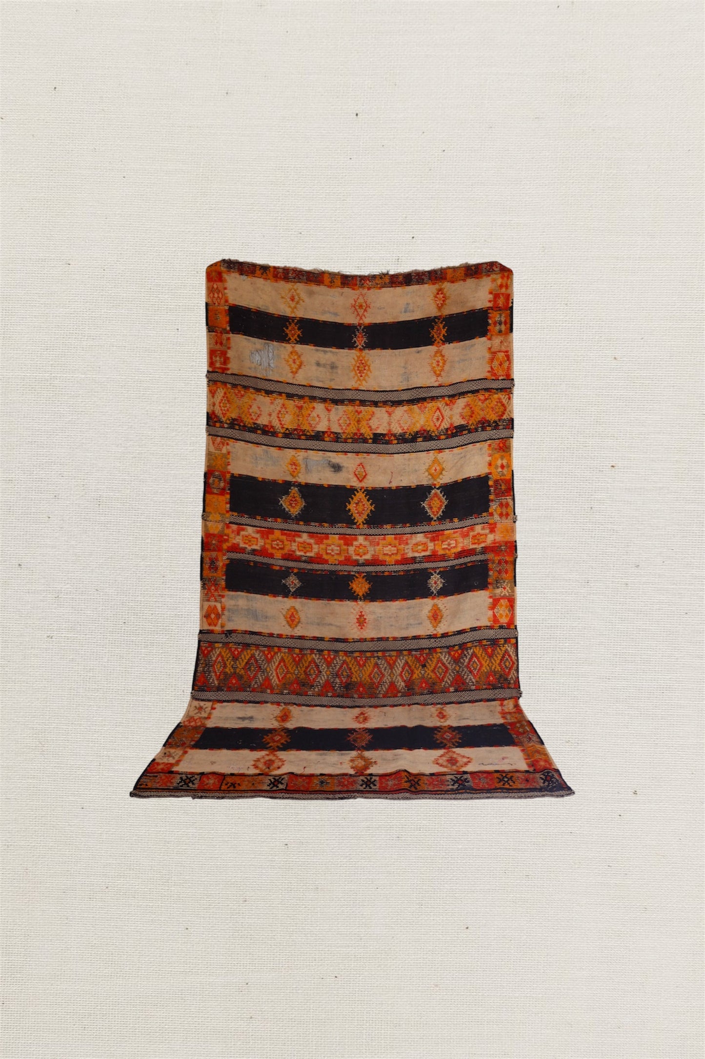 Antique Hanbel Rug | Charcoal & Terracotta with Diamond Motifs