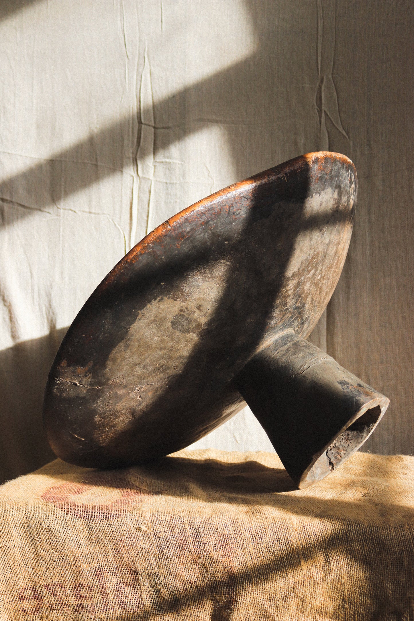Antique Hand-Carved Wooden Pedestal Bowl