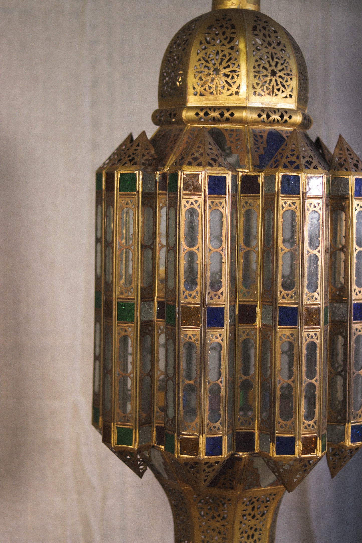 Hand-Pierced Brass & Coloured Glass Lantern | No. 3