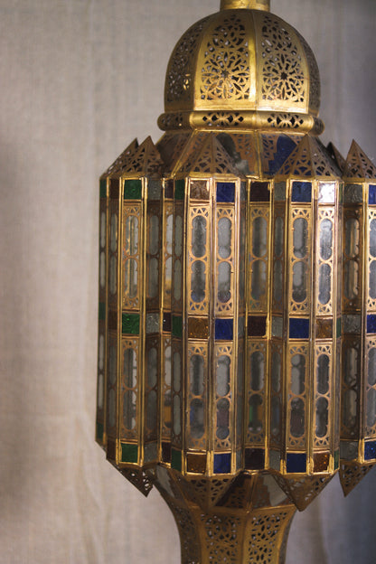 Hand-Pierced Brass & Coloured Glass Lantern | No. 3