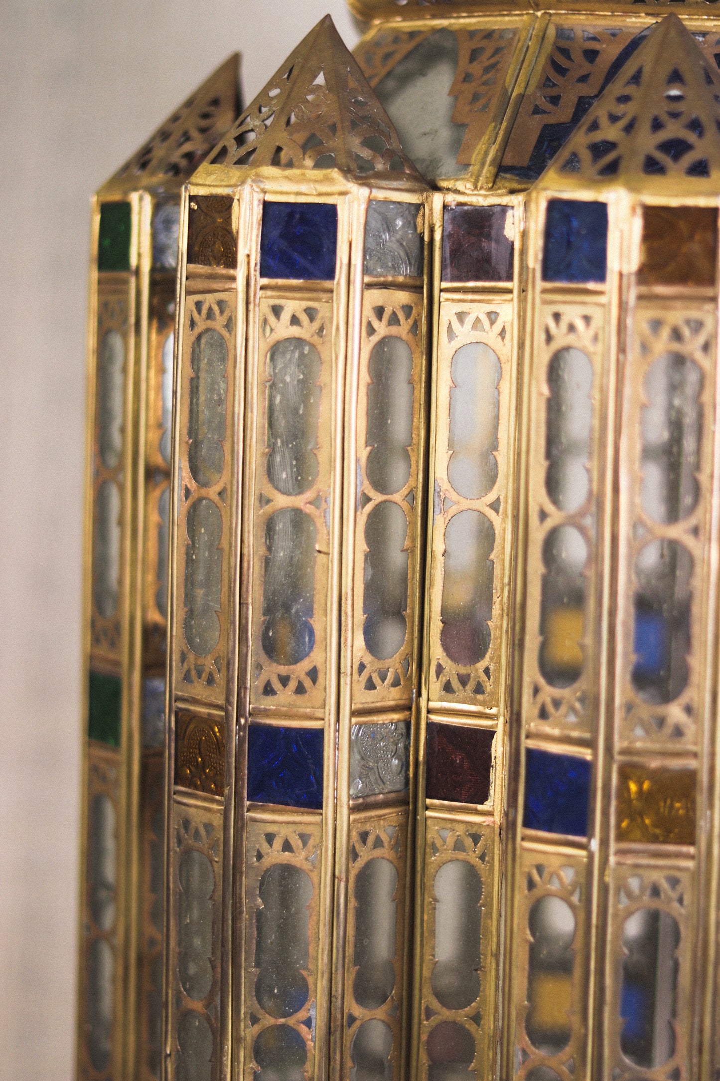 Hand-Pierced Brass & Coloured Glass Lantern | No. 3