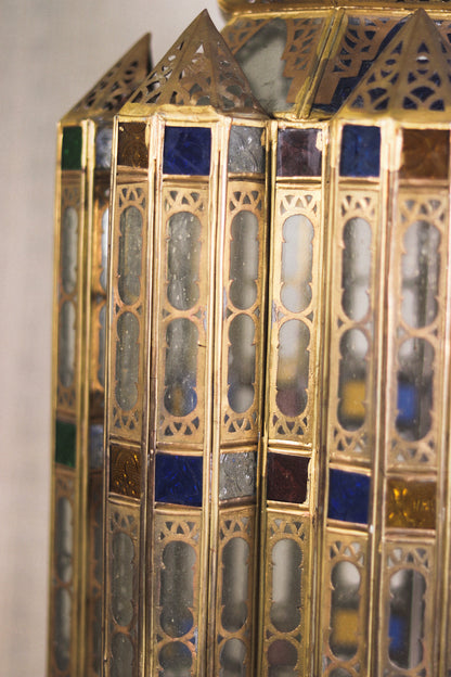 Hand-Pierced Brass & Coloured Glass Lantern | No. 3