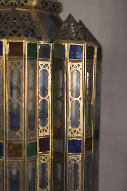 Hand-Pierced Brass & Coloured Glass Lantern | No. 3