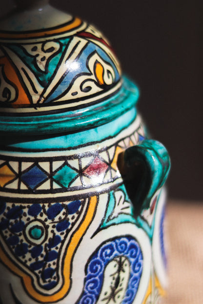 Vintage Moroccan Lidded Jar with Twin Handles