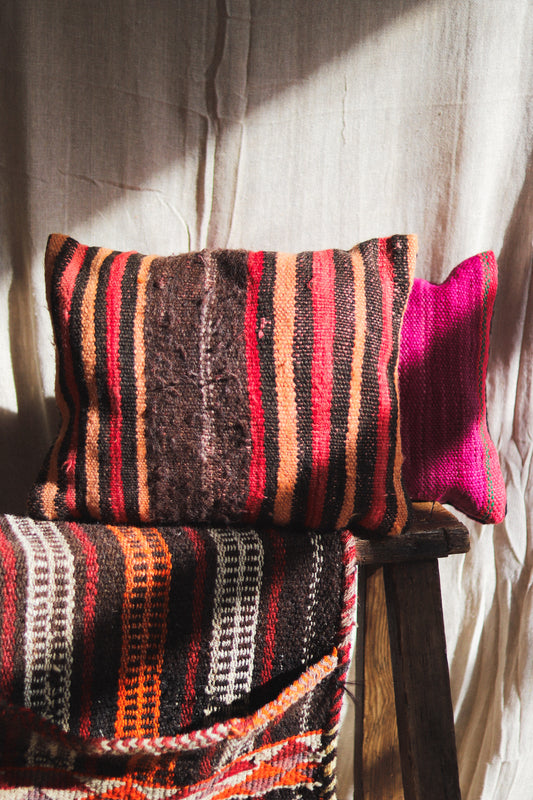 Small Hand-Woven Hanbel Cushion Cover | Red & Camel Stripe No. 2