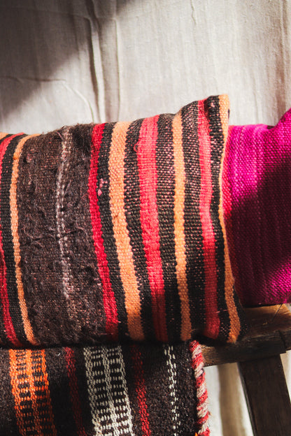 Small Hand-Woven Hanbel Cushion Cover | Red & Camel Stripe No. 2