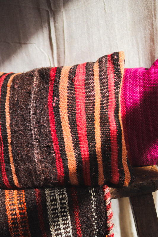 Small Hand-Woven Hanbel Cushion Cover | Red & Camel Stripe No. 2