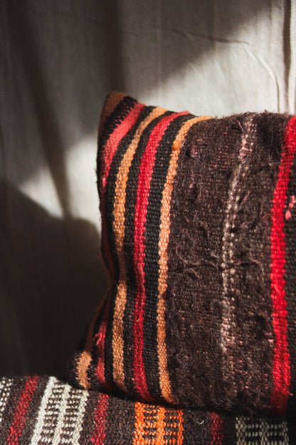 Small Hand-Woven Hanbel Cushion Cover | Red & Camel Stripe No. 2