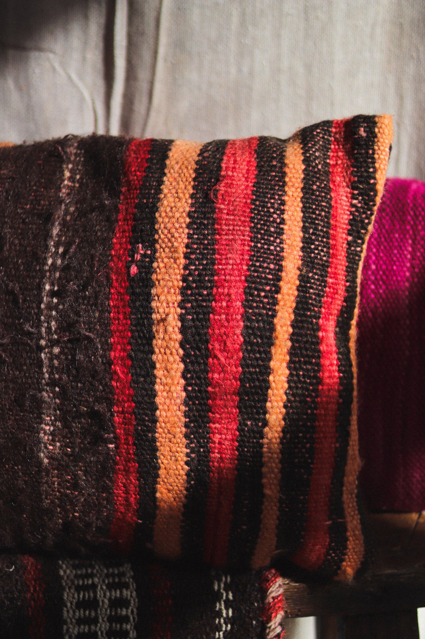 Small Hand-Woven Hanbel Cushion Cover | Red & Camel Stripe No. 2