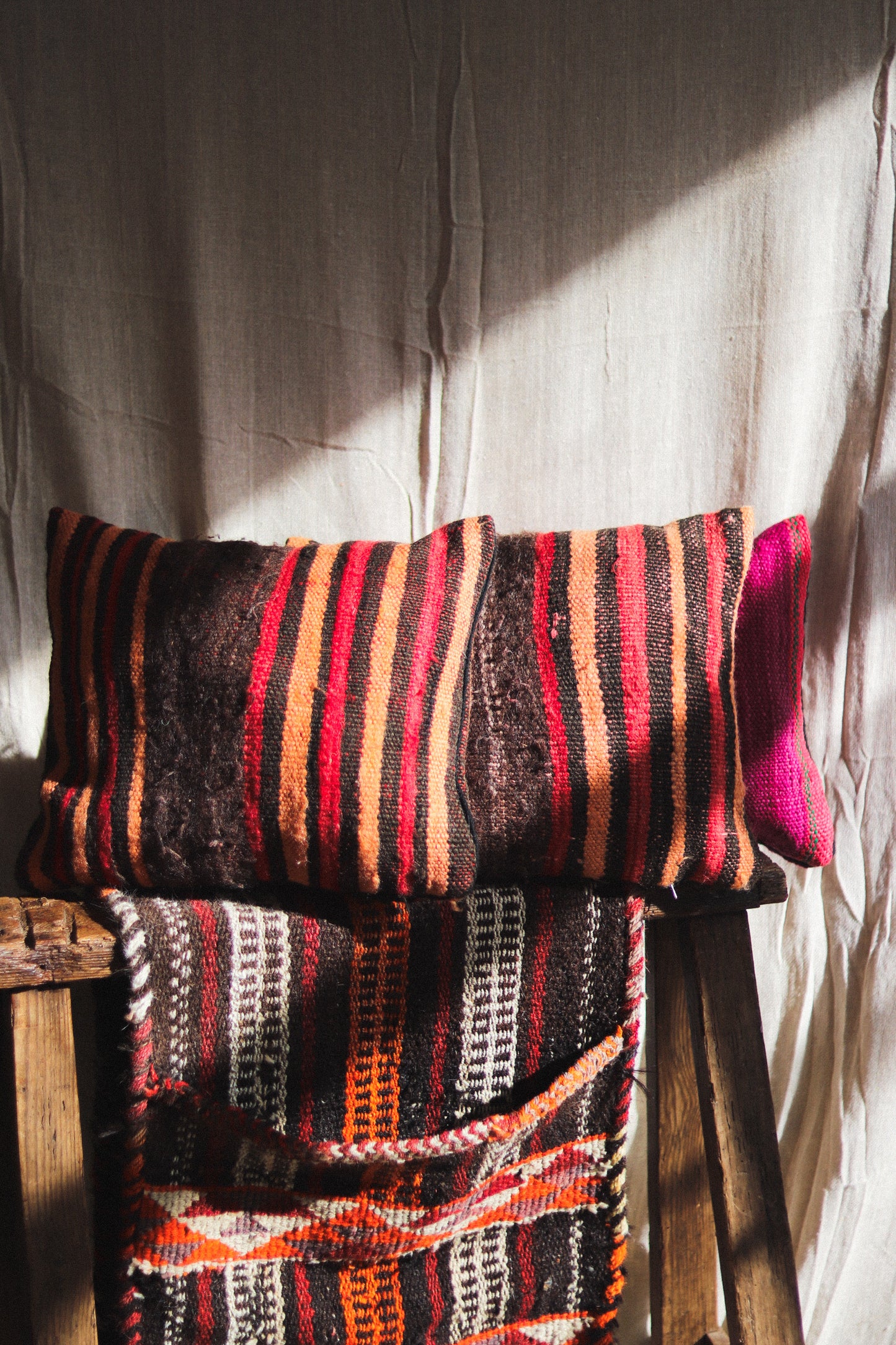 Small Hand-Woven Hanbel Cushion Cover | Red & Camel Stripe No. 2