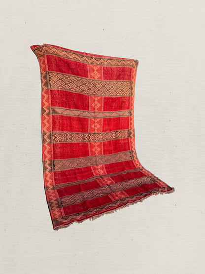 Vintage Hanbel Rug | Red With Ochre & Charcoal Diamond Motifs