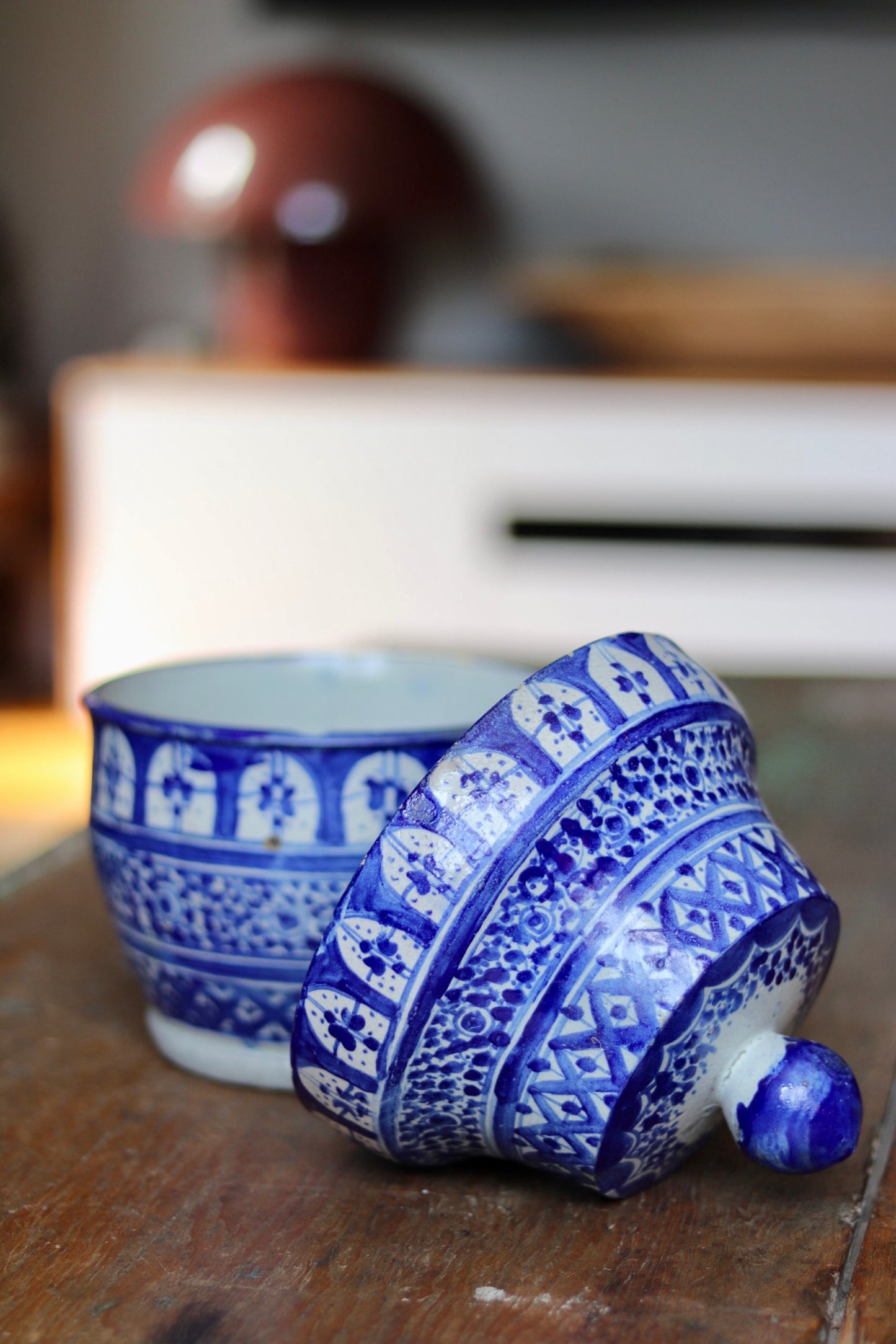 Antique Moroccan Blue & White Jubbana Storage Jar