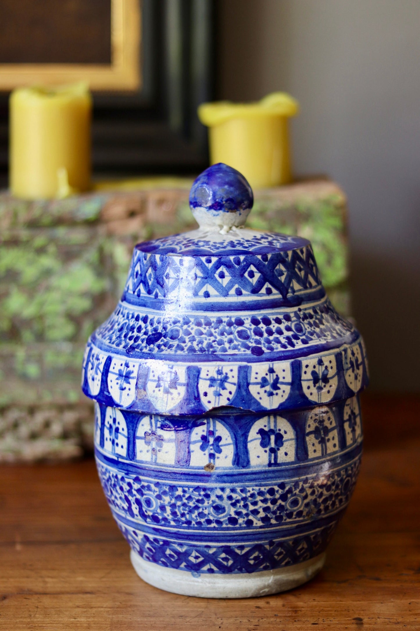 Antique Moroccan Blue & White Jubbana Storage Jar