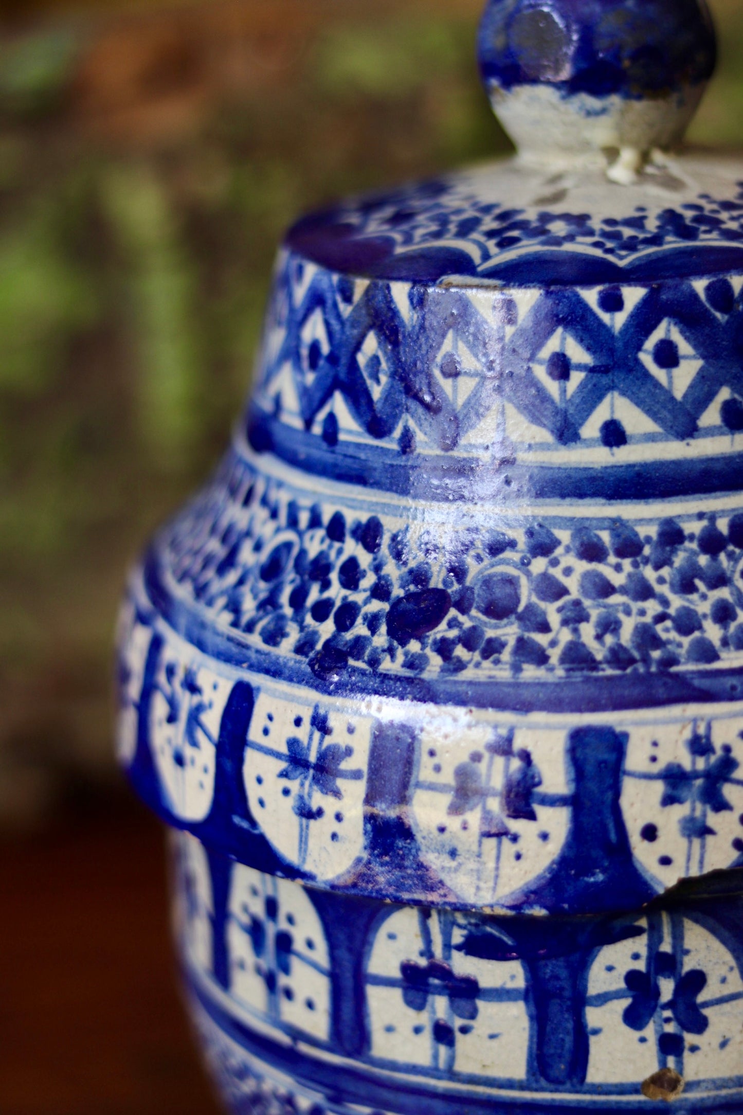 Antique Moroccan Blue & White Jubbana Storage Jar