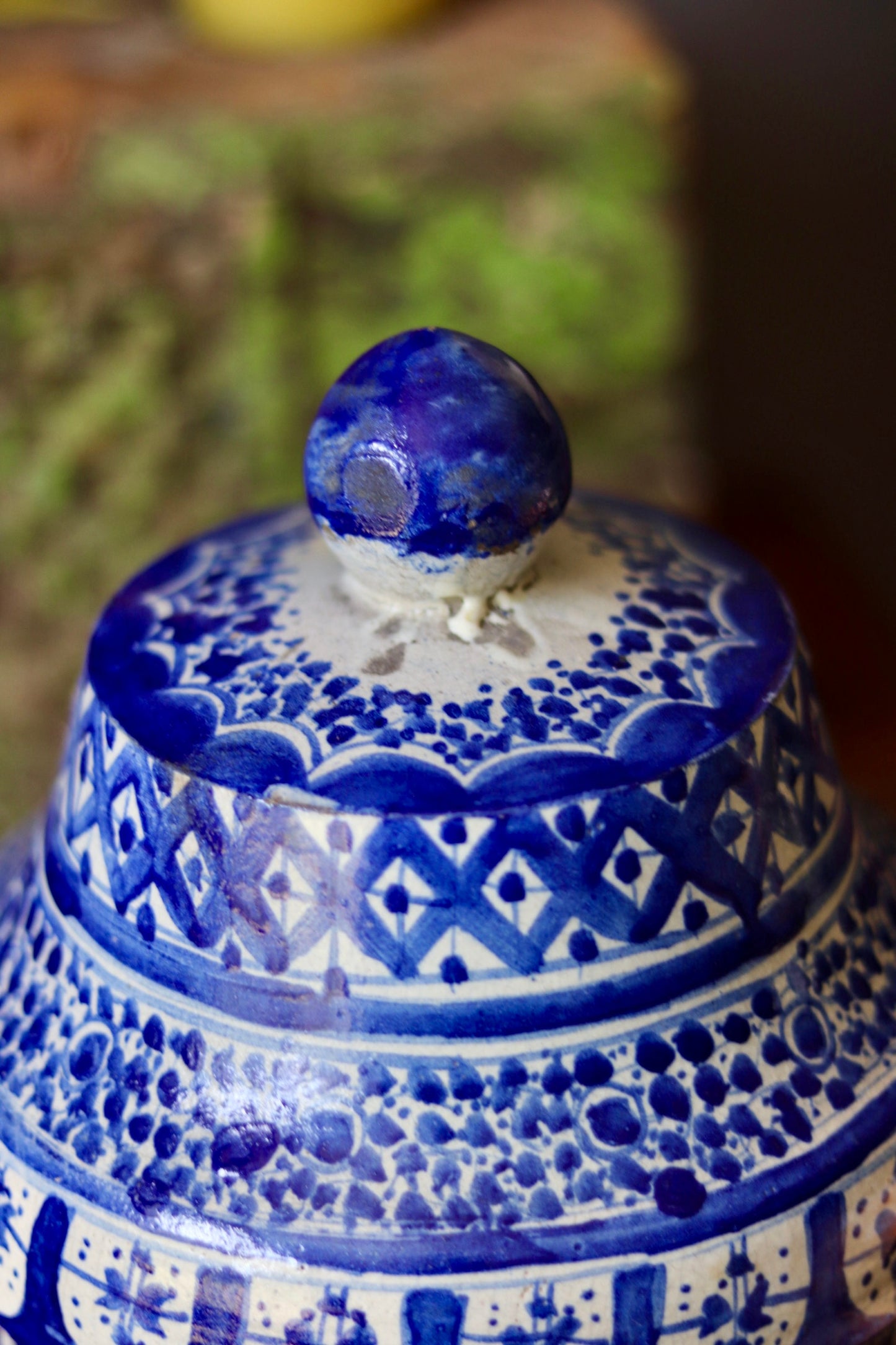 Antique Moroccan Blue & White Jubbana Storage Jar