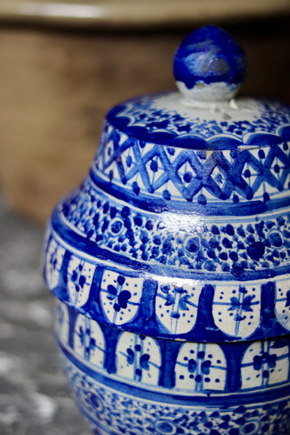 Antique Moroccan Blue & White Jubbana Storage Jar