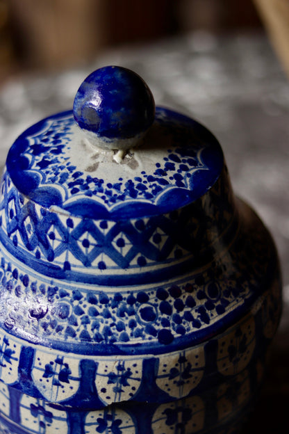 Antique Moroccan Blue & White Jubbana Storage Jar