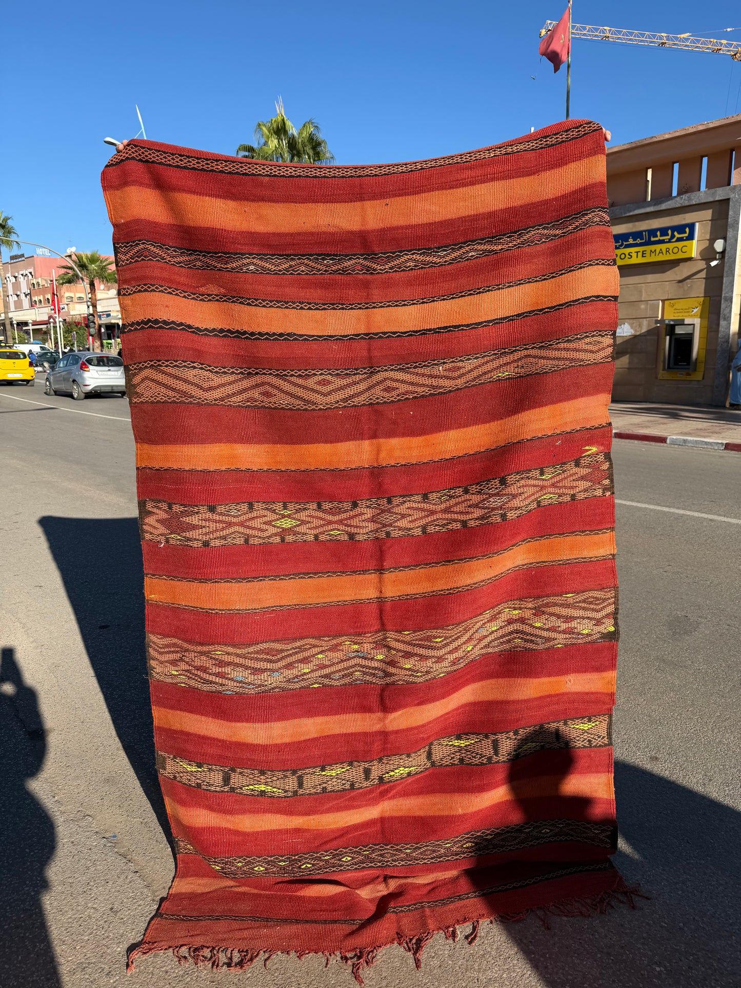 Vintage Hanbel Rug | Red, Terracotta & Tribal Bands