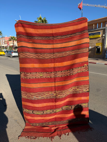 Vintage Hanbel Rug | Red, Terracotta & Tribal Bands