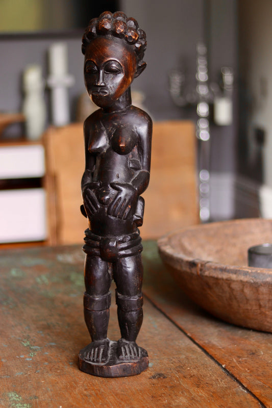 Vintage African Mother & Child Carved Wooden Figure
