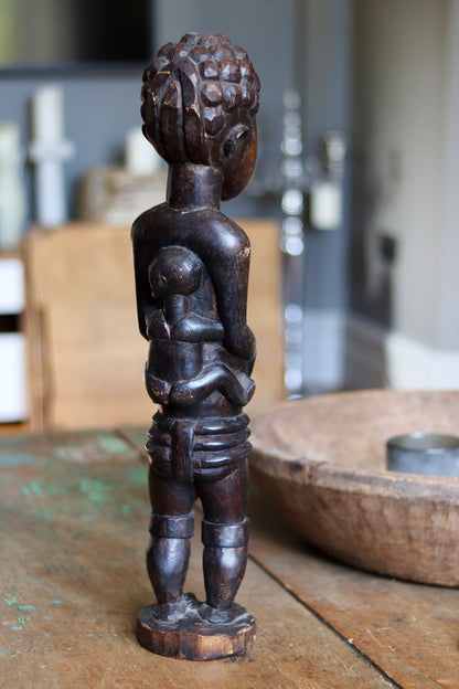 Vintage African Mother & Child Carved Wooden Figure