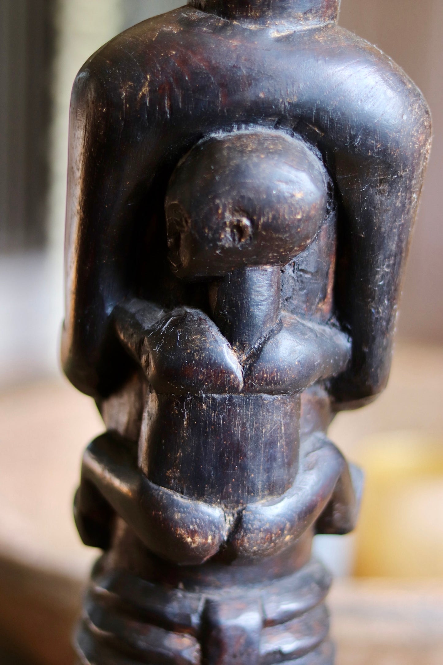 Vintage African Mother & Child Carved Wooden Figure