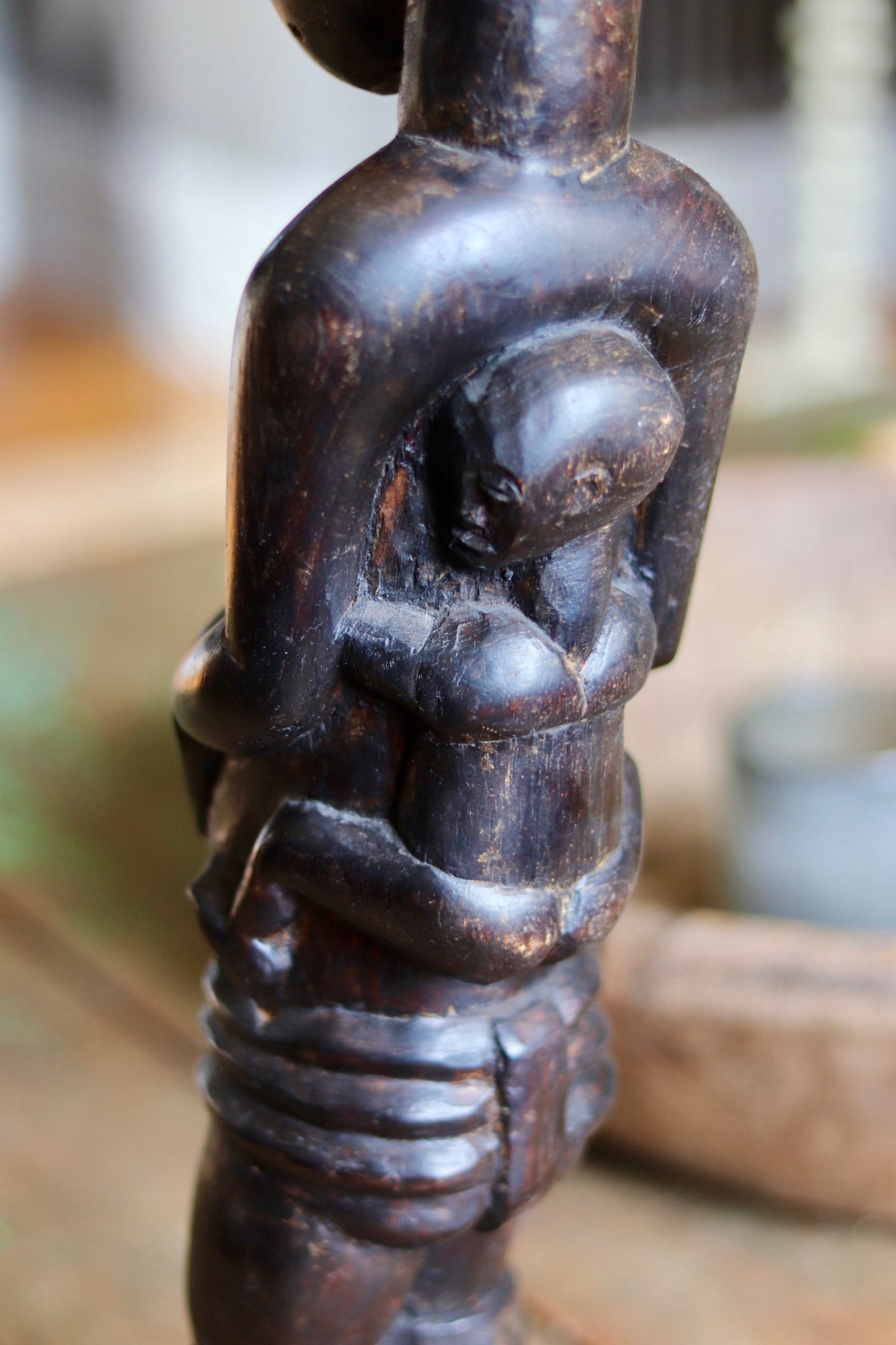 Vintage African Mother & Child Carved Wooden Figure