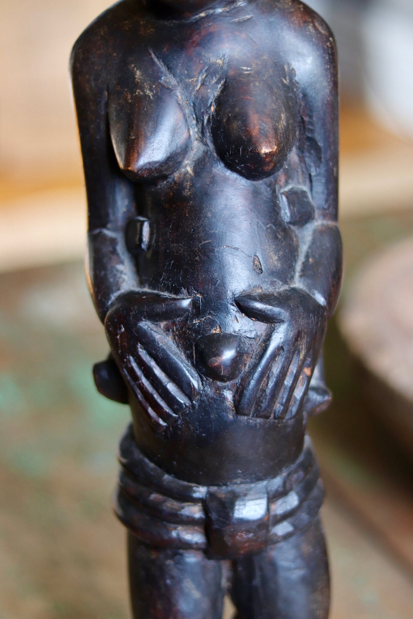 Vintage African Mother & Child Carved Wooden Figure