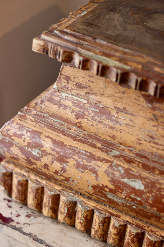 Antique Painted Wooden Pedestal Base / Architectural Plinth - Original Distressed Paint