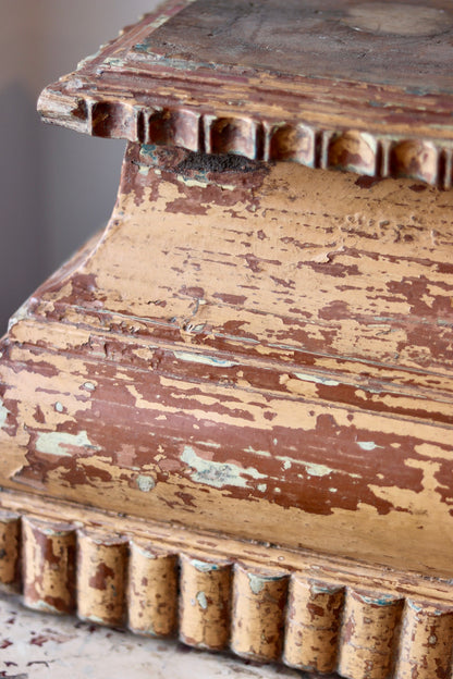 Antique Painted Wooden Pedestal Base / Architectural Plinth - Original Distressed Paint