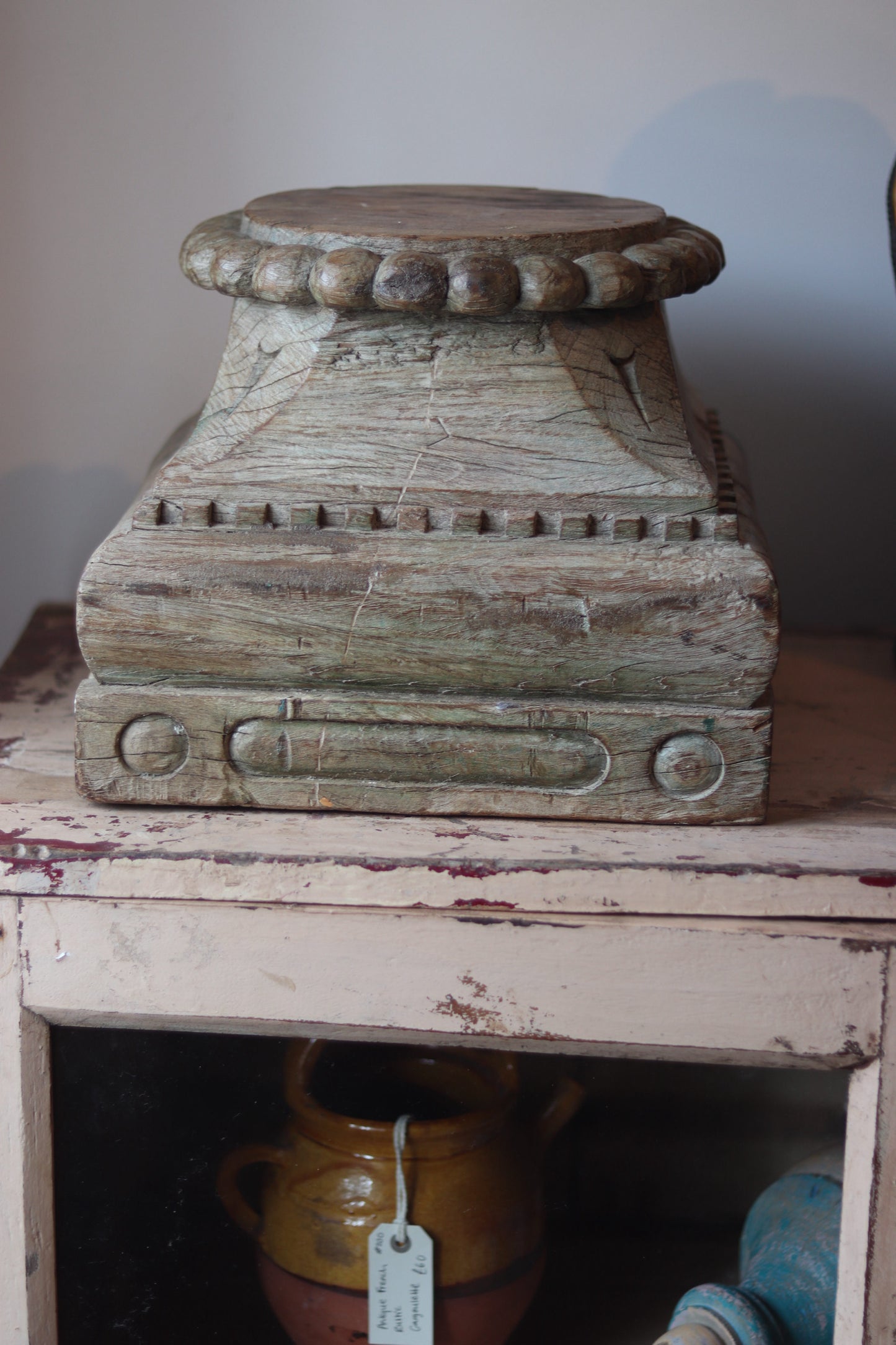 Antique Hand Carved Wooden Pedestal Stand