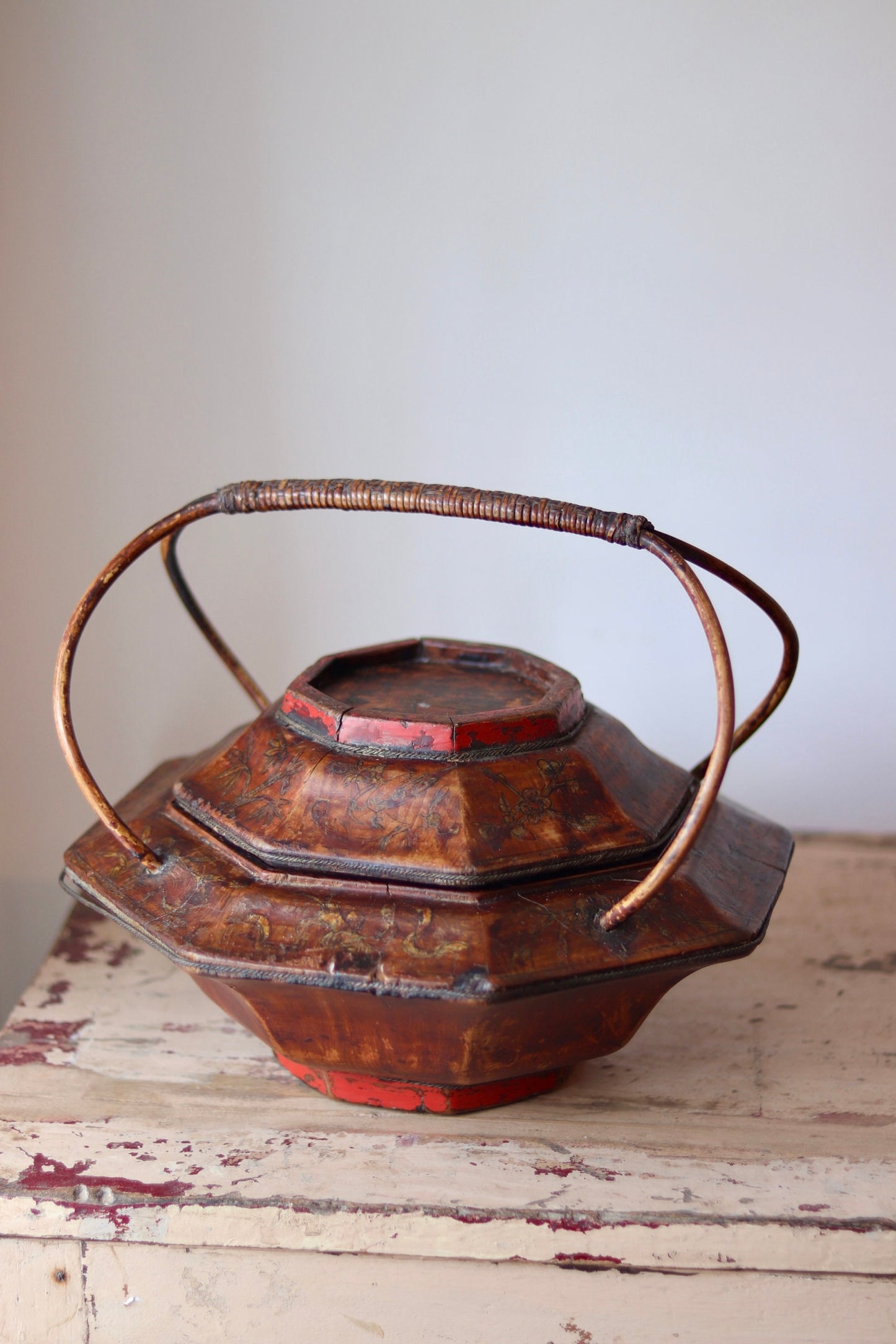 Antique Chinese Lacquered Wedding Basket