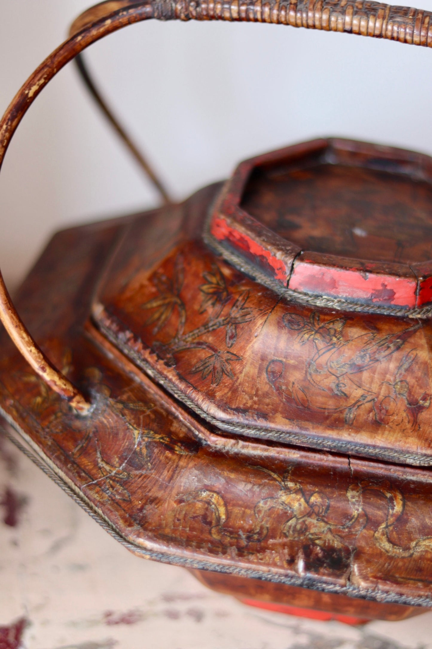 Antique Chinese Lacquered Wedding Basket